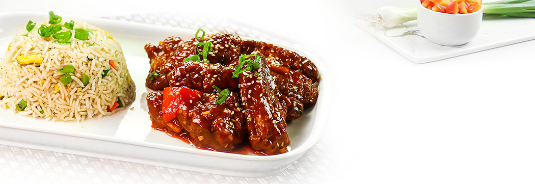 Dragon Chicken Wings with Fried Rice