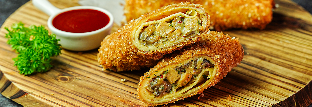 Frankfurter Mushroom Crepe Rolls