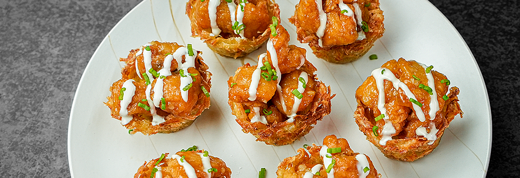 Mini Potato Baskets with Glazed Tender Pops